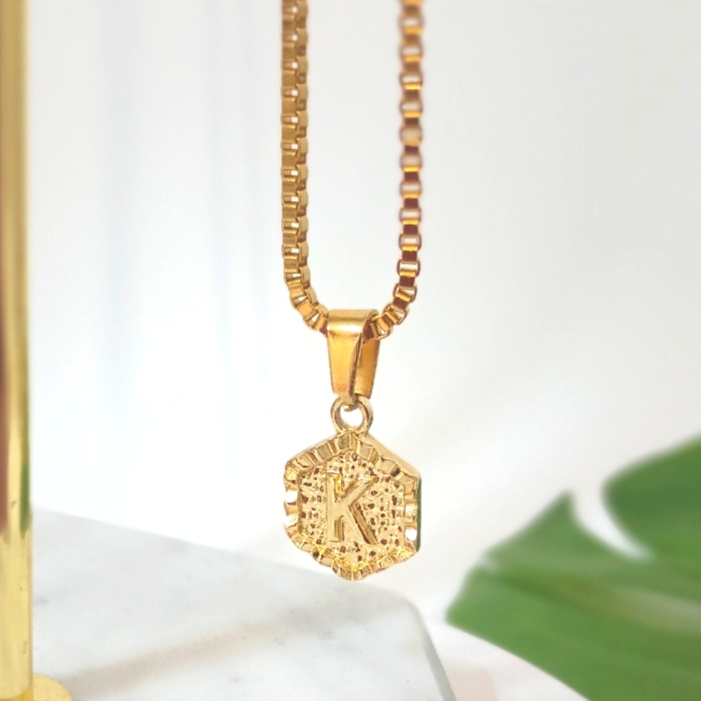 Stainless Steel Hexagonal Initial Pendant
